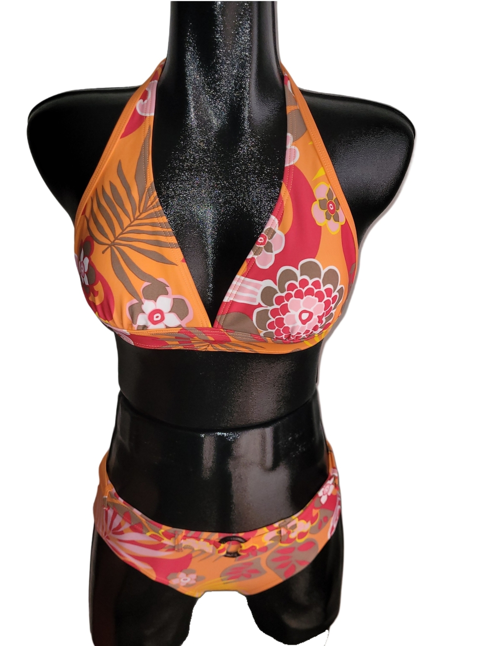 Tropical Floral Halter Bikini Set In Orange & Pink NWOT Size 8